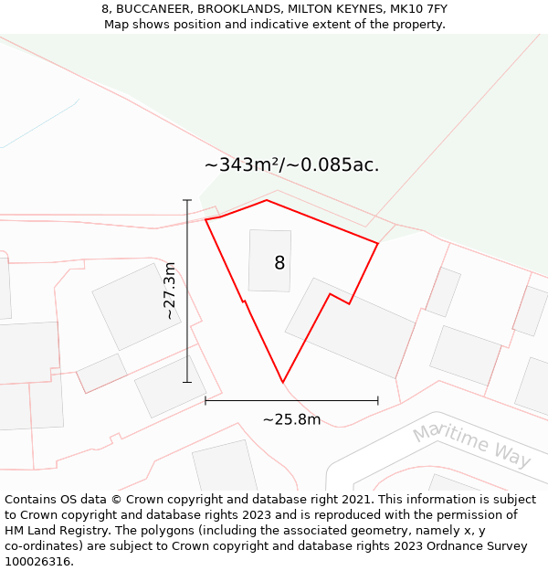 8, BUCCANEER, BROOKLANDS, MILTON KEYNES, MK10 7FY: Plot and title map