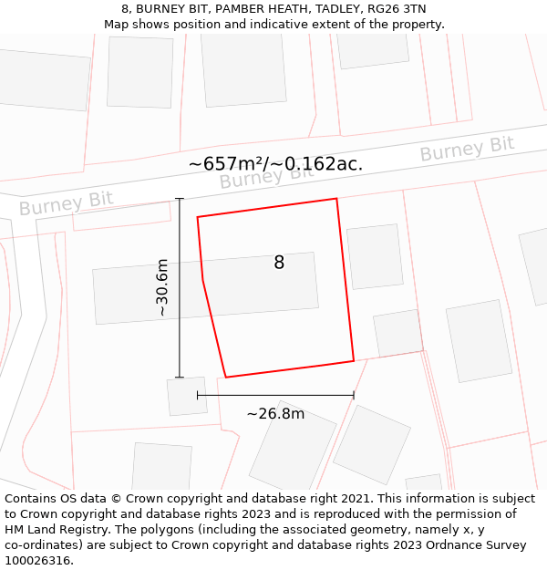 8, BURNEY BIT, PAMBER HEATH, TADLEY, RG26 3TN: Plot and title map