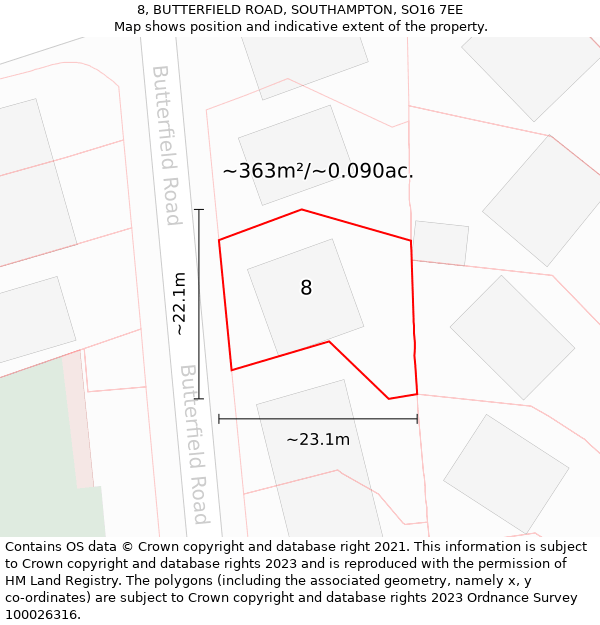 8, BUTTERFIELD ROAD, SOUTHAMPTON, SO16 7EE: Plot and title map