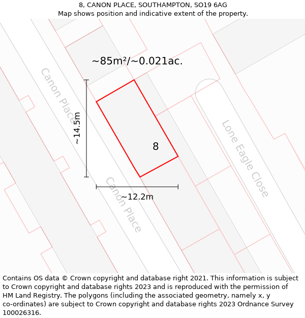 8, CANON PLACE, SOUTHAMPTON, SO19 6AG: Plot and title map