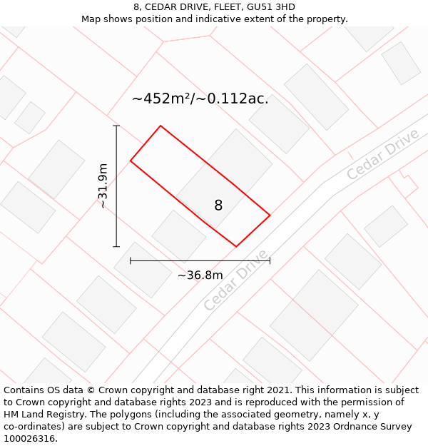 8, CEDAR DRIVE, FLEET, GU51 3HD: Plot and title map