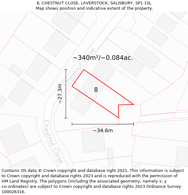 8, CHESTNUT CLOSE, LAVERSTOCK, SALISBURY, SP1 1SL: Plot and title map