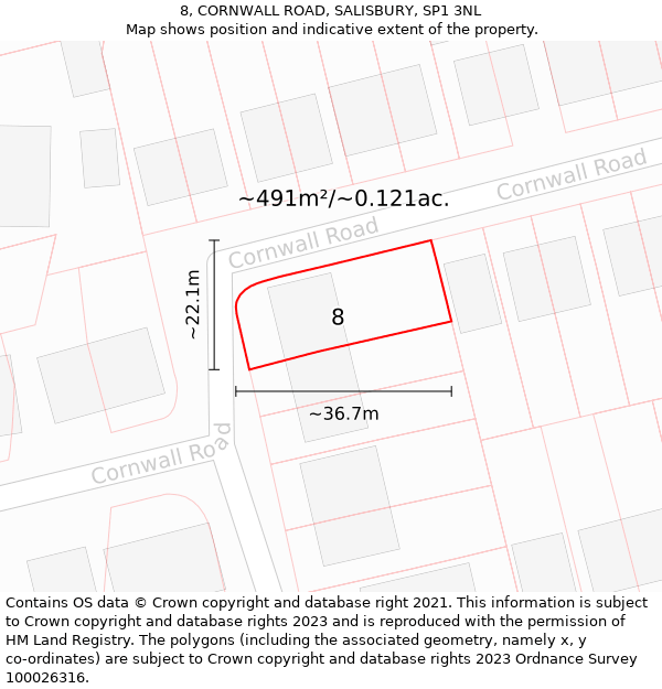 8, CORNWALL ROAD, SALISBURY, SP1 3NL: Plot and title map