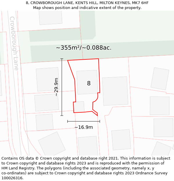 8, CROWBOROUGH LANE, KENTS HILL, MILTON KEYNES, MK7 6HF: Plot and title map