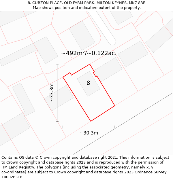 8, CURZON PLACE, OLD FARM PARK, MILTON KEYNES, MK7 8RB: Plot and title map