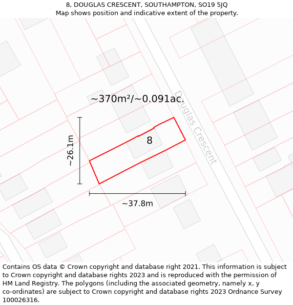 8, DOUGLAS CRESCENT, SOUTHAMPTON, SO19 5JQ: Plot and title map