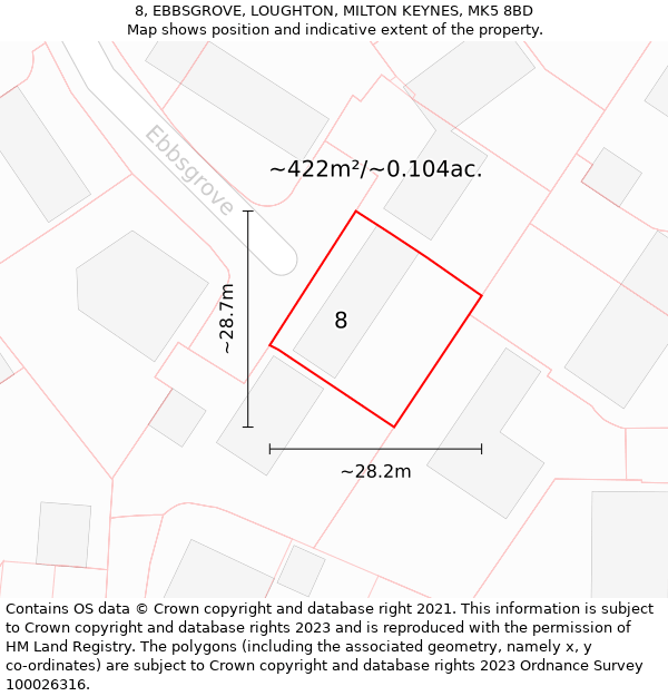 8, EBBSGROVE, LOUGHTON, MILTON KEYNES, MK5 8BD: Plot and title map