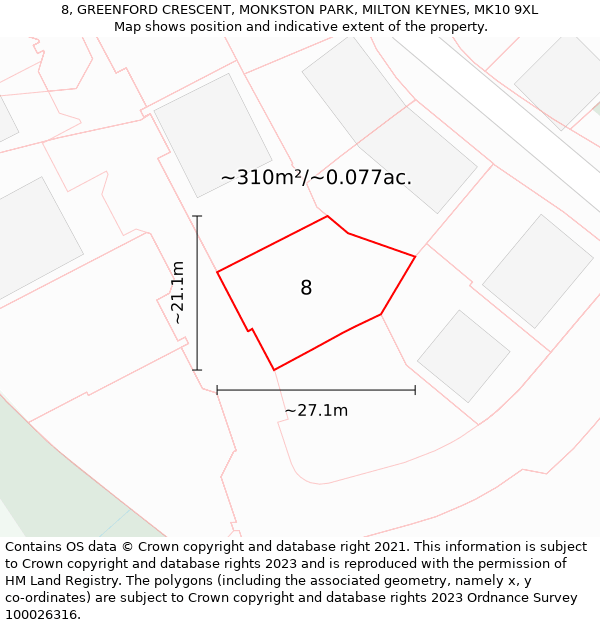 8, GREENFORD CRESCENT, MONKSTON PARK, MILTON KEYNES, MK10 9XL: Plot and title map