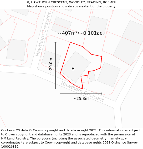 8, HAWTHORN CRESCENT, WOODLEY, READING, RG5 4FH: Plot and title map