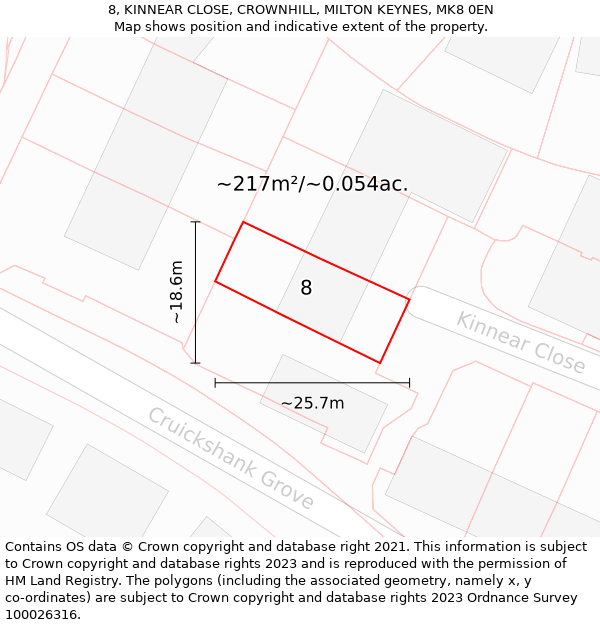 8, KINNEAR CLOSE, CROWNHILL, MILTON KEYNES, MK8 0EN: Plot and title map