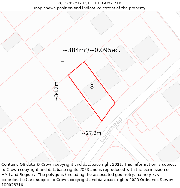 8, LONGMEAD, FLEET, GU52 7TR: Plot and title map