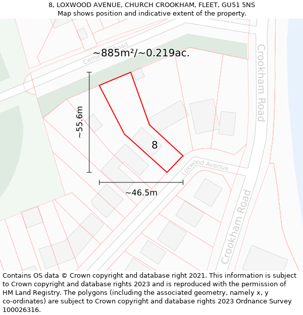 8, LOXWOOD AVENUE, CHURCH CROOKHAM, FLEET, GU51 5NS: Plot and title map