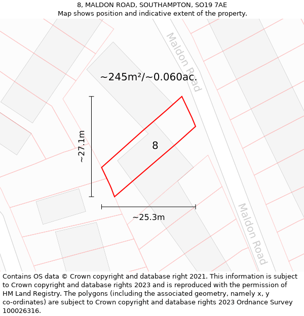 8, MALDON ROAD, SOUTHAMPTON, SO19 7AE: Plot and title map