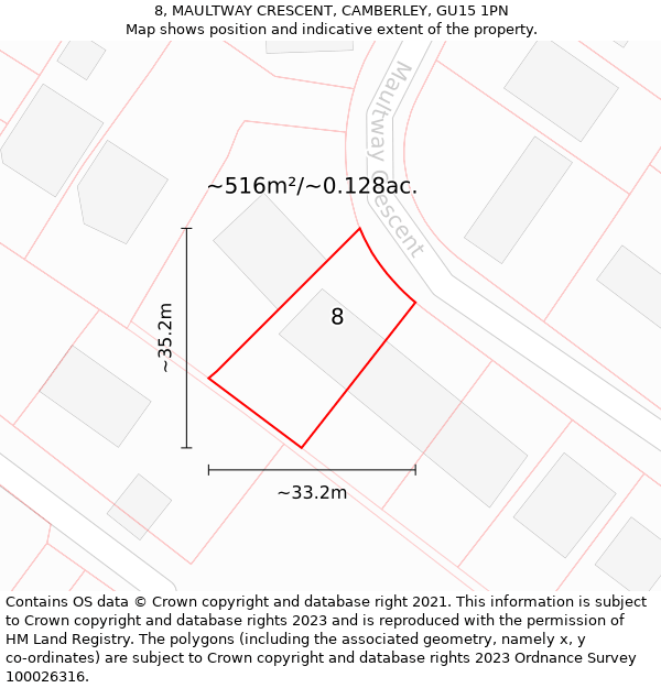 8, MAULTWAY CRESCENT, CAMBERLEY, GU15 1PN: Plot and title map