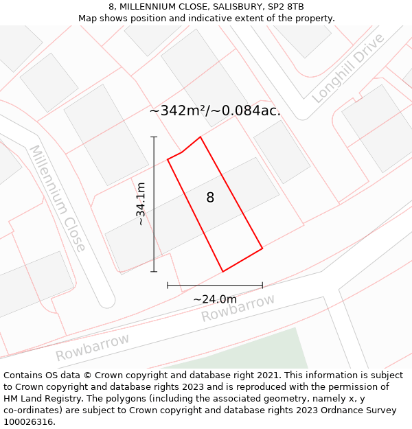 8, MILLENNIUM CLOSE, SALISBURY, SP2 8TB: Plot and title map