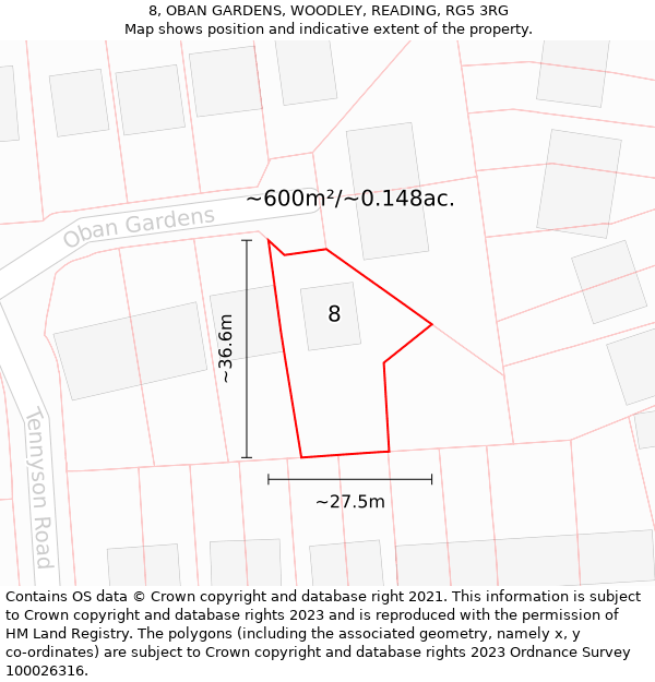 8, OBAN GARDENS, WOODLEY, READING, RG5 3RG: Plot and title map