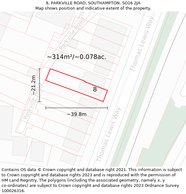 8, PARKVILLE ROAD, SOUTHAMPTON, SO16 2JA: Plot and title map