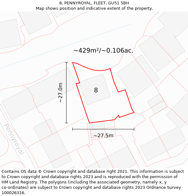 8, PENNYROYAL, FLEET, GU51 5BH: Plot and title map