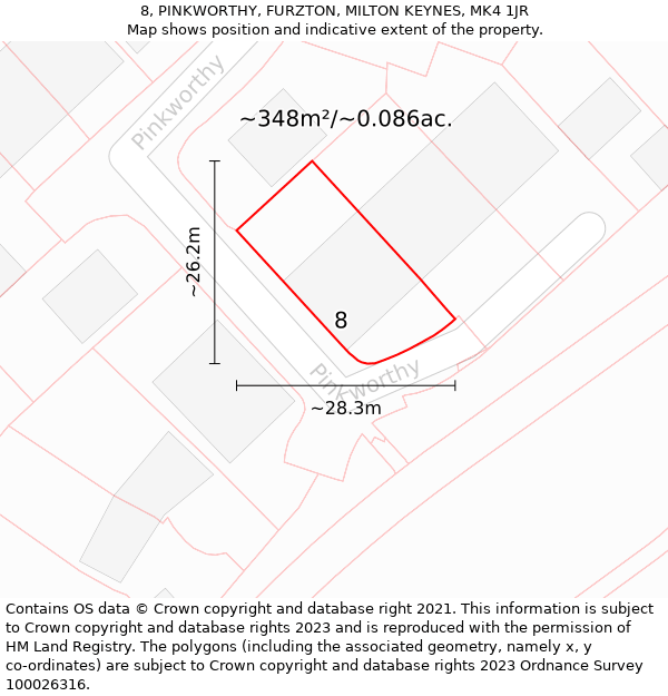 8, PINKWORTHY, FURZTON, MILTON KEYNES, MK4 1JR: Plot and title map