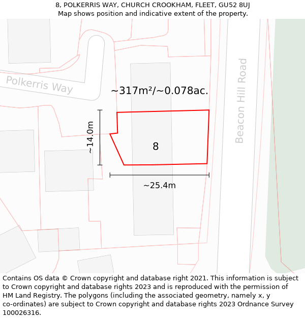 8, POLKERRIS WAY, CHURCH CROOKHAM, FLEET, GU52 8UJ: Plot and title map