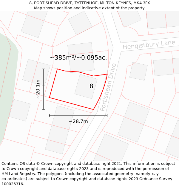 8, PORTISHEAD DRIVE, TATTENHOE, MILTON KEYNES, MK4 3FX: Plot and title map