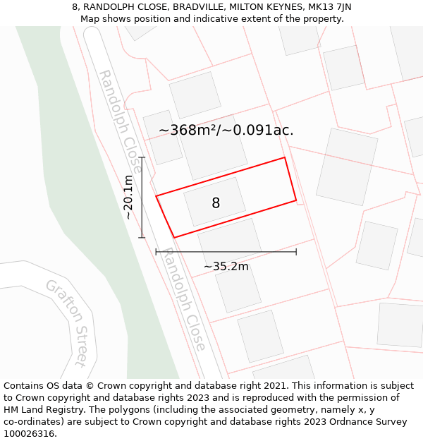 8, RANDOLPH CLOSE, BRADVILLE, MILTON KEYNES, MK13 7JN: Plot and title map