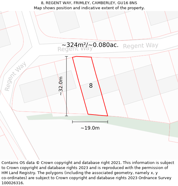 8, REGENT WAY, FRIMLEY, CAMBERLEY, GU16 8NS: Plot and title map