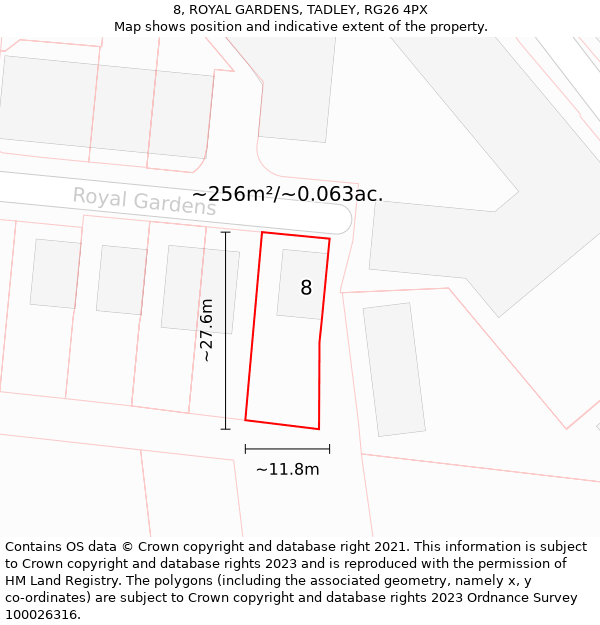 8, ROYAL GARDENS, TADLEY, RG26 4PX: Plot and title map