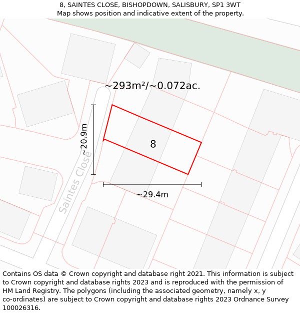 8, SAINTES CLOSE, BISHOPDOWN, SALISBURY, SP1 3WT: Plot and title map