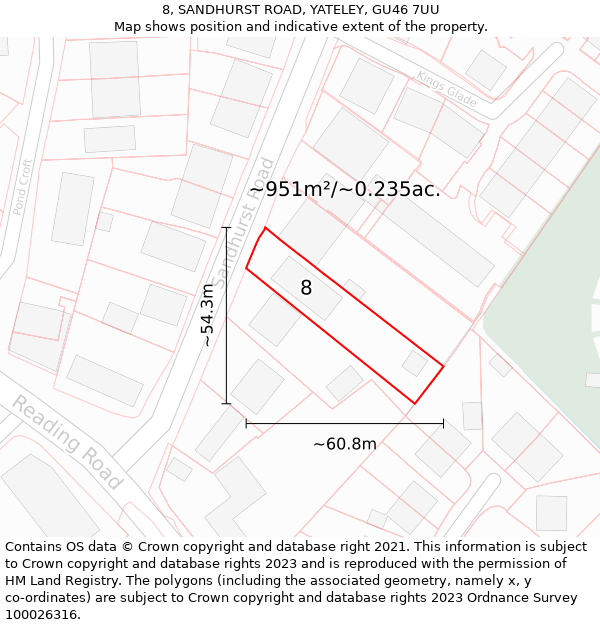 8, SANDHURST ROAD, YATELEY, GU46 7UU: Plot and title map