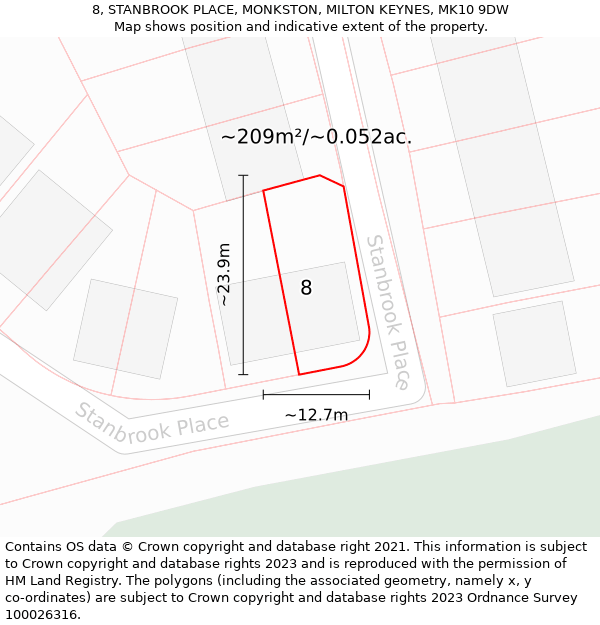 8, STANBROOK PLACE, MONKSTON, MILTON KEYNES, MK10 9DW: Plot and title map