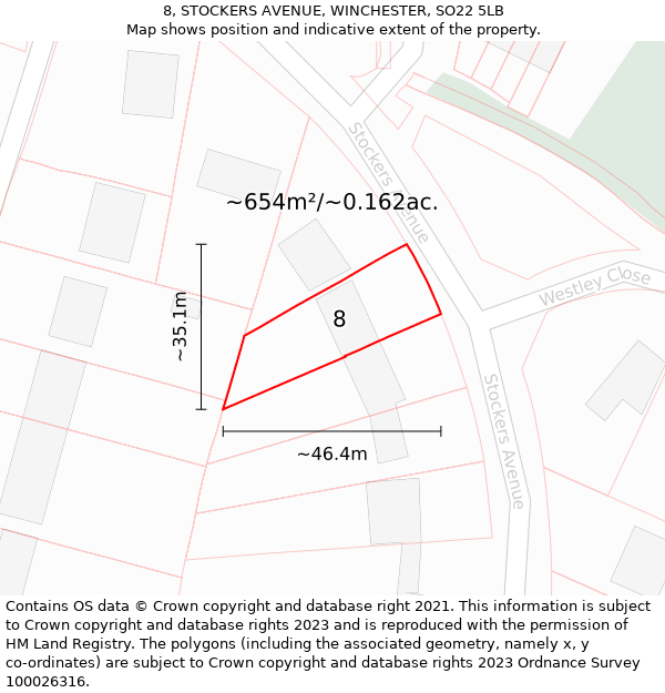 8, STOCKERS AVENUE, WINCHESTER, SO22 5LB: Plot and title map