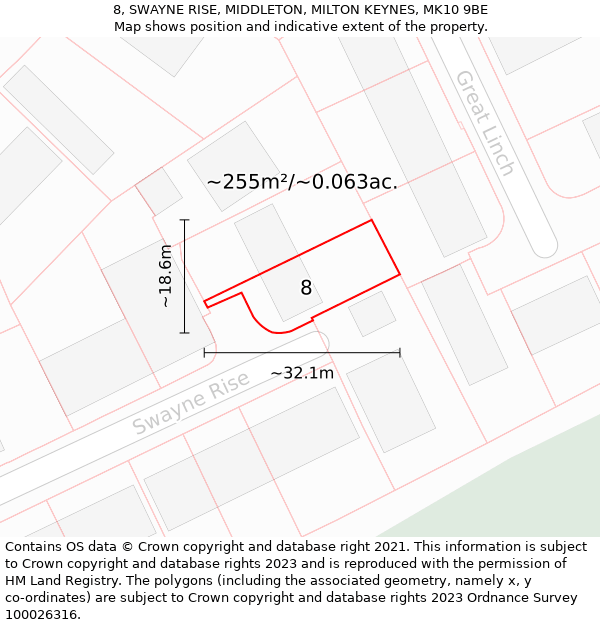 8, SWAYNE RISE, MIDDLETON, MILTON KEYNES, MK10 9BE: Plot and title map