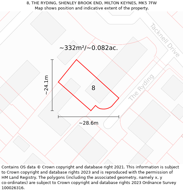 8, THE RYDING, SHENLEY BROOK END, MILTON KEYNES, MK5 7FW: Plot and title map