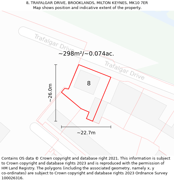 8, TRAFALGAR DRIVE, BROOKLANDS, MILTON KEYNES, MK10 7ER: Plot and title map