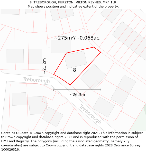 8, TREBOROUGH, FURZTON, MILTON KEYNES, MK4 1LR: Plot and title map