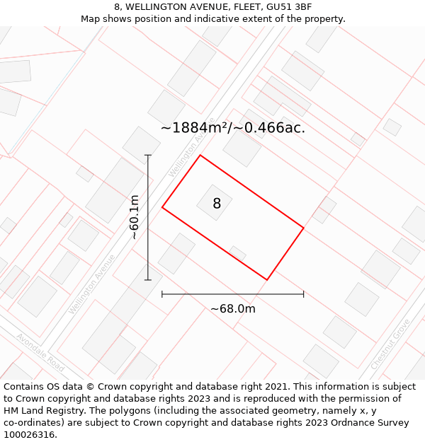 8, WELLINGTON AVENUE, FLEET, GU51 3BF: Plot and title map