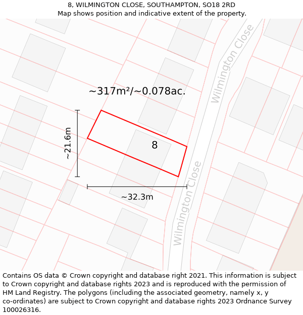 8, WILMINGTON CLOSE, SOUTHAMPTON, SO18 2RD: Plot and title map