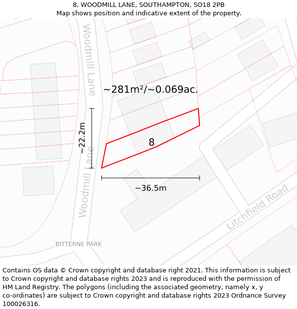 8, WOODMILL LANE, SOUTHAMPTON, SO18 2PB: Plot and title map