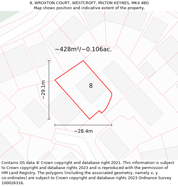 8, WROXTON COURT, WESTCROFT, MILTON KEYNES, MK4 4BG: Plot and title map