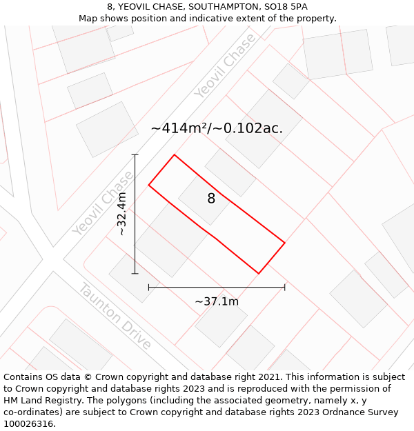 8, YEOVIL CHASE, SOUTHAMPTON, SO18 5PA: Plot and title map