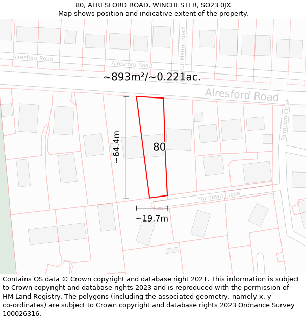 80, ALRESFORD ROAD, WINCHESTER, SO23 0JX: Plot and title map