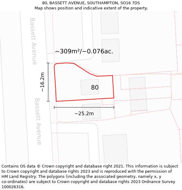 80, BASSETT AVENUE, SOUTHAMPTON, SO16 7DS: Plot and title map