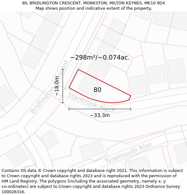 80, BRIDLINGTON CRESCENT, MONKSTON, MILTON KEYNES, MK10 9DX: Plot and title map