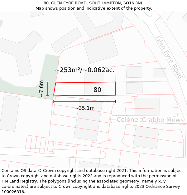 80, GLEN EYRE ROAD, SOUTHAMPTON, SO16 3NL: Plot and title map