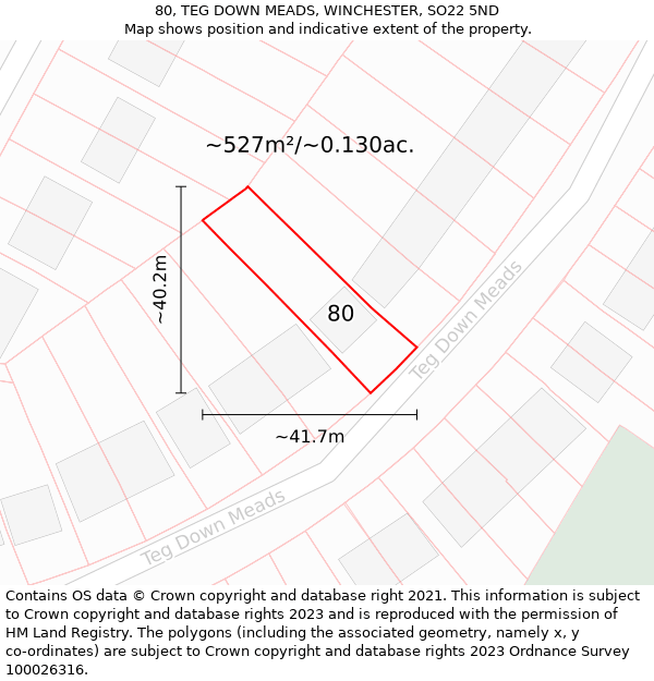 80, TEG DOWN MEADS, WINCHESTER, SO22 5ND: Plot and title map