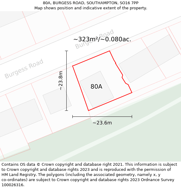80A, BURGESS ROAD, SOUTHAMPTON, SO16 7PP: Plot and title map
