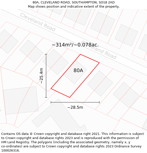 80A, CLEVELAND ROAD, SOUTHAMPTON, SO18 2AD: Plot and title map