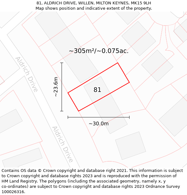 81, ALDRICH DRIVE, WILLEN, MILTON KEYNES, MK15 9LH: Plot and title map