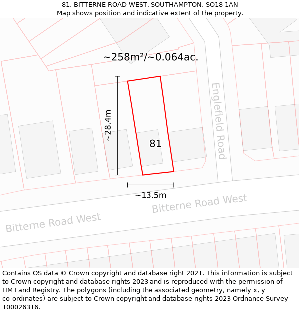 81, BITTERNE ROAD WEST, SOUTHAMPTON, SO18 1AN: Plot and title map